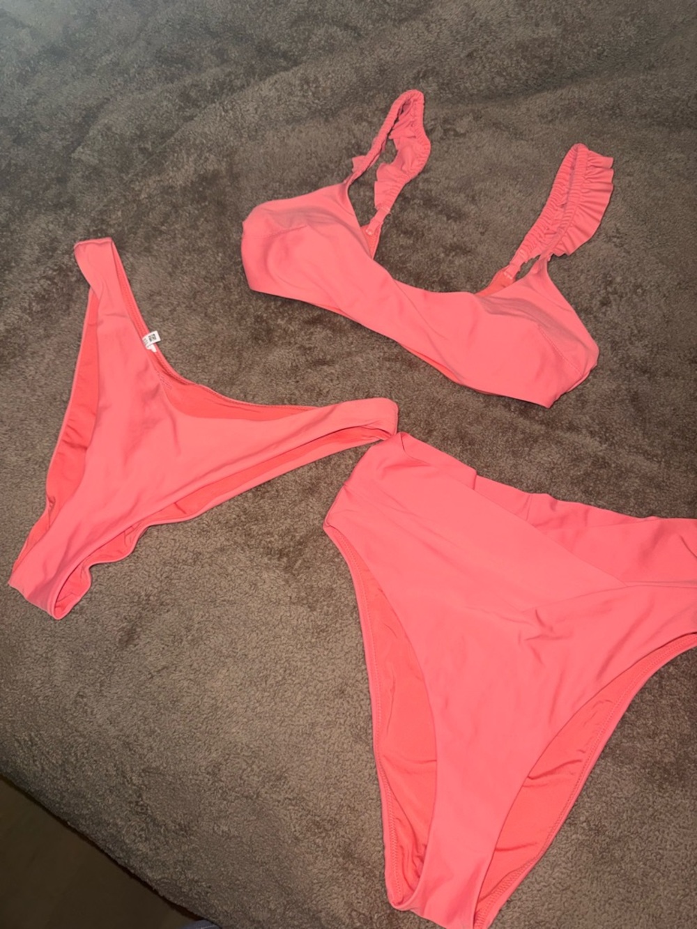 Aerie 3 piece bikini set coral orange sz small cheeky thong scoop neck swimsuit